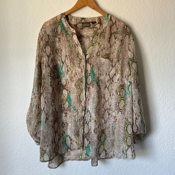 Covington Tops - Roll Tab Sleeve Blouse 3X Snake Print